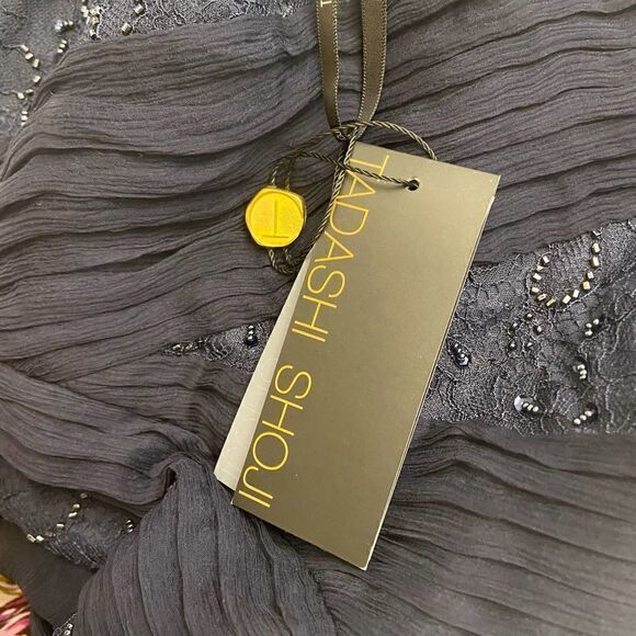 NEW Tadashi Shoji Navy Silk Beaded Maxi Formal Dress Size 8 - Picture 4 of 9